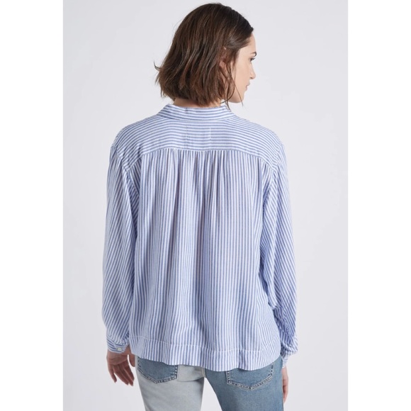 CURRENT/ELLIOTT • The Emmy Striped Half-Placket Long Sleeve Blouse, 2 - Picture 3 of 16